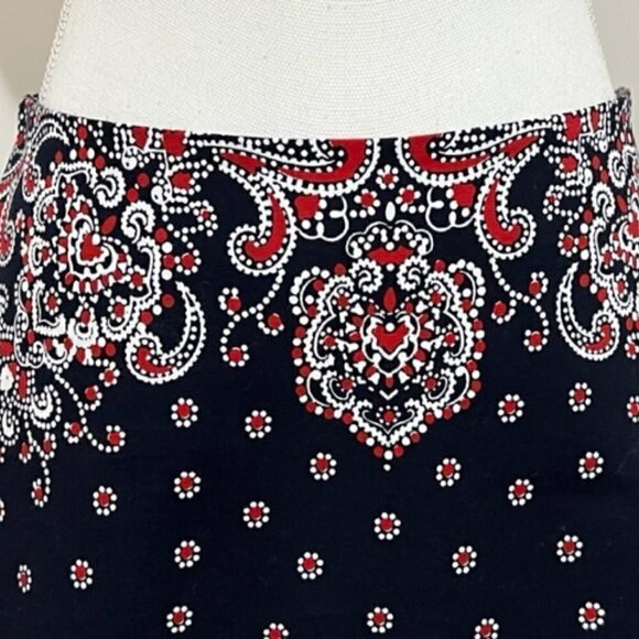 Talbots A-Line Skirt Red White Blue Paisley Stretch - Picture 2 of 5
